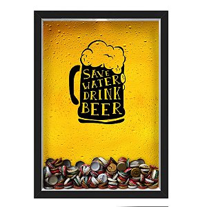 QUADRO CAIXA 33X43 cm PORTA TAMPINHA CERVEJA NERDERIA E LOJARIA cerveja save water preto