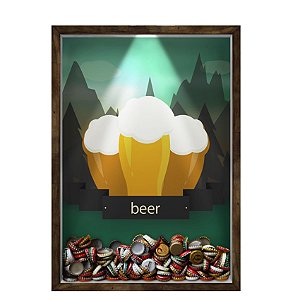 Quadro Caixa 33x43 cm Porta Tampinha Cerveja (Com Led) Nerderia e Lojaria led cerveja beer mountains madeira