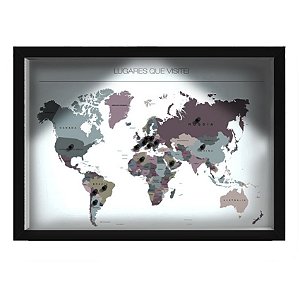 Quadro Caixa MAPA 33x43 cm (Com Led) Lojaria e Nerderia. viagens lugares saturacao preto