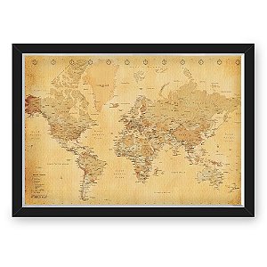 Quadro CAIXA MAPA 33x43 cm NERDERIA E LOJARIA viagens mapa envelhecido preto