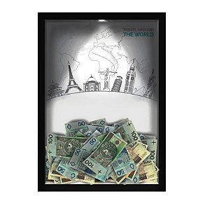 Quadro Caixa  COFRE 33x43 cm (Com Led) Lojaria e Nerderia. viagens travel preto