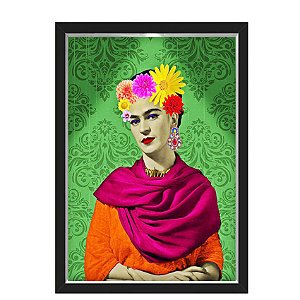 Quadro Caixa  33x43 cm (Com Led) Lojaria e Nerderia. frida flores verde preto