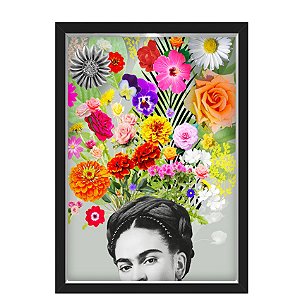 Quadro Caixa  33x43 cm (Com Led) Lojaria e Nerderia. frida florida preto