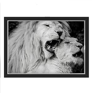 Quadro Caixa  33x43 cm (Com Led) Lojaria e Nerderia. leao amor preto