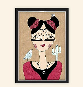 Quadro Caixa Decorativo 23x33cm Nerderia e Lojaria frida viva preto