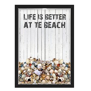 QUADRO CAIXA 33X43  PORTA CONCHAS NERDERIA E LOJARIA conchas better at the beach preto