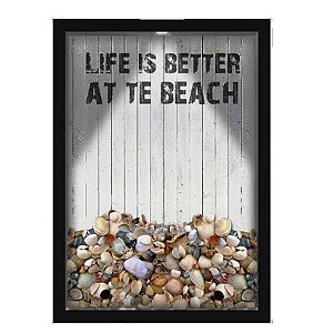 Quadro Caixa Porta Conchas 33x43 cm (Com Led) Lojaria e Nerderia. conchas better at the beach preto