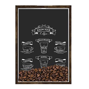 Quadro Decorativo Caixa Porta Grãos de Café 23x33cm Nerderia e Lojaria graos cafe know your madeira