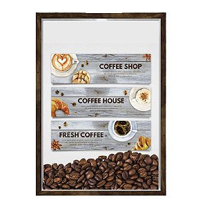 Quadro Decorativo Caixa Porta Grãos de Café 23x33cm Nerderia e Lojaria graos cafe fresh madeira