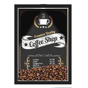 Quadro Caixa 33x43 cm Porta Grãos de Café (Com Led) Nerderia e Lojariagraos cafe shop preto