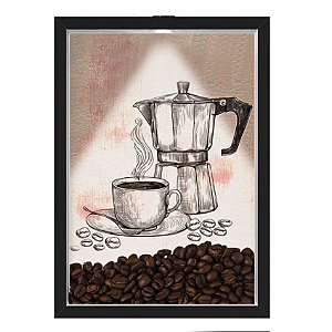 Quadro Caixa 33x43 cm Porta Grãos de Café (Com Led) Nerderia e Lojariagraos cafe maquina preto