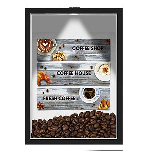 Quadro Caixa 33x43 cm Porta Grãos de Café (Com Led) Nerderia e Lojariagraos cafe fresh (2) preto