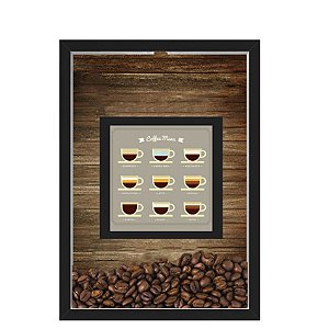 QUADRO DUPLO CAIXA 33X43  PORTA GRÃOS DE CAFE Nerderia e Lojaria graos cafe menu preto