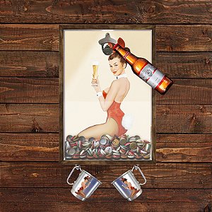 QUADRO CAIXA 33x43 cm COM ABRIDOR DE GARRAFAS E PORTA TAMPINHA CERVEJA C/ pendurador para as  2 canecas  Nerder