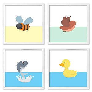 Quadro  23x23cm (4 und.) Nerderia e Lojaria animais silvestres preto