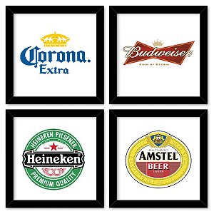 Quadro  23x23cm (4 und.) Nerderia e Lojaria bebidas cervejas preto