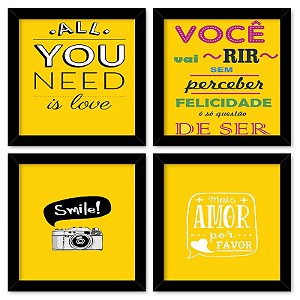 Quadro  23x23cm (4 und.) Nerderia e Lojaria frases amarelo preto