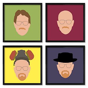 Quadro  23x23cm (4 und.) Nerderia e Lojaria heisenberg minimalista preto