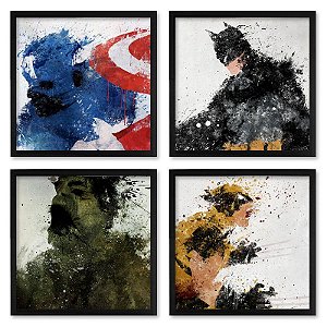 Quadro  23x23cm (4 und.) Nerderia e Lojaria herois splash 02 preto