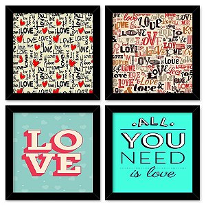 Quadro  23x23cm (4 und.) Nerderia e Lojaria love preto