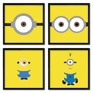 Quadro  23x23cm (4 und.) Nerderia e Lojaria minions preto