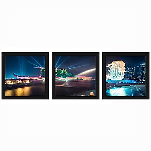 Quadro 23x23 (3 und.) Nerderia Lojaria Cidade Luzes preto