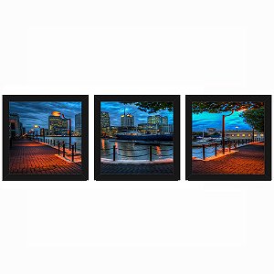 Quadro 23x23 (3 und.) Nerderia Lojaria Cidade Noite preto