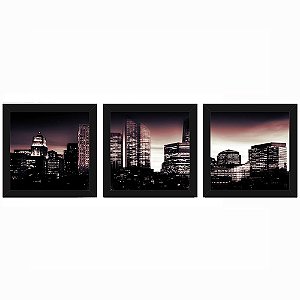 Quadro 23x23 (3 und.) Nerderia Lojaria Cidade Noturna preto