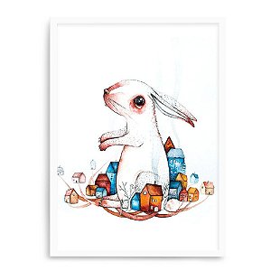 Quadro Decorativo 23x33cm Nerderia e Lojaria branco coelho exotico branco