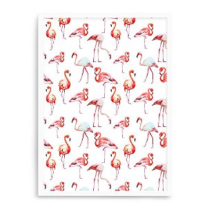 Quadro Decorativo 23x33cm Nerderia e Lojaria branco flamingos branco