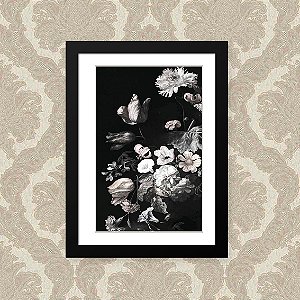 Quadro Decorativo 23x33cm Nerderia e Lojaria flor fundo escuro preto