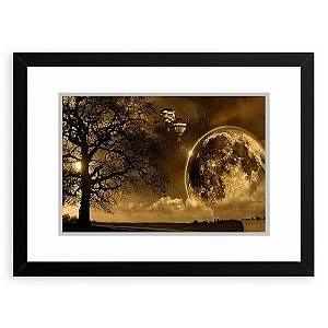 Quadro Decorativo 33x43cm Nerderia e Lojaria  paisagem lua preto