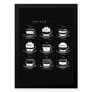 Quadro Decorativo 33x43cm Nerderia e Lojaria graos cafe types preto