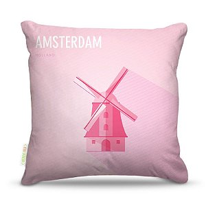 Almofada 40 x 40cm Nerderia e Lojaria amsterdam vetor colorido