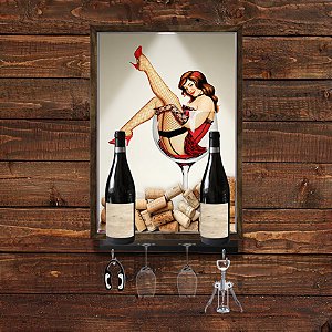 QUADRO CAIXA 33x43 cm PORTA ROLHA VINHO  E  SUPORTE PARA TAÇAS E GARRAFAS Nerderia e Lojariawine pin u