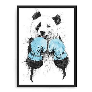 Quadro Decorativo 33x43cm Nerderia e Lojaria panda boxiador preto