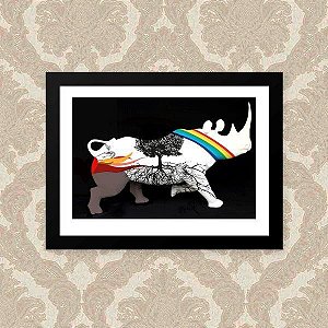 Quadro Decorativo 33x43cm Nerderia e Lojaria rhino africa preto