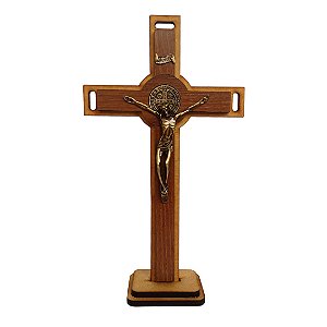 Crucifixo de Mesa e Parede com Medalha de São Bento [30cm/MDF]
