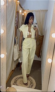 Calça Pantalona Linho Amarelo Manteiga