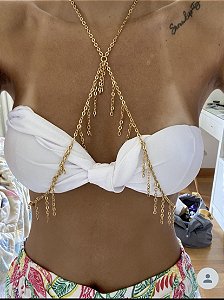 Body Chain Dourado com Franjas