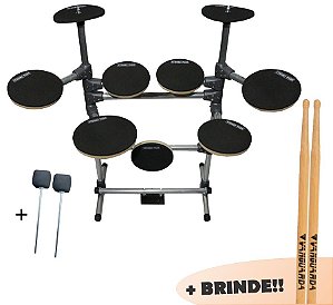 Bateria de Estudos Stroke Pads 9 Peças (BAT05 - Preta) + Par de Baquetas