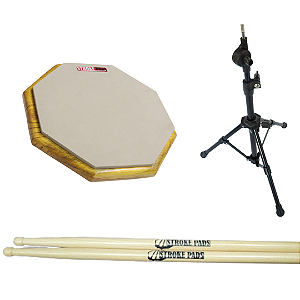 Pad de Estudo 10'' Stroke Pads R02 Bege + Estante + Baquetas