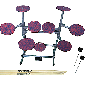 Bateria de Estudos Stroke Pads 9 Peças BAT04 + Par de Baquetas