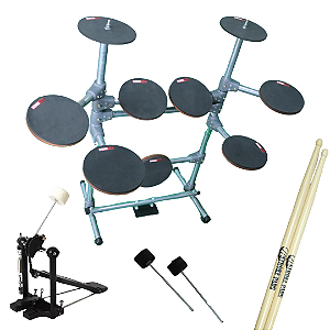 Bateria de Estudo Stroke Pads 9 Peças BAT05 + Pedal de Bumbo + Par de Baquetas