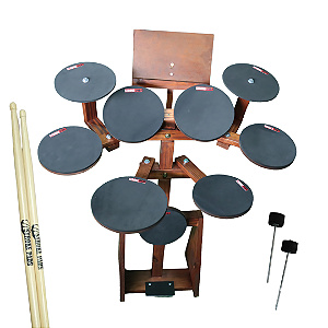 Bateria de Estudo Stroke Pads 9 Peças BAT06 + Par de Baquetas