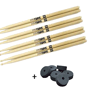 Kit 4 Pares Baqueta Pro Fire 5A PM + Brinde Base p/ Pratos