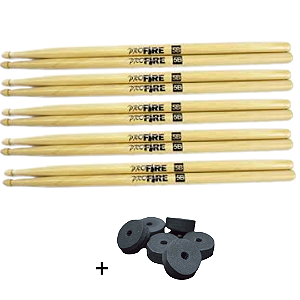 Kit 5 Pares Baqueta Pro Fire 5B PM + Brinde Base p/ Pratos
