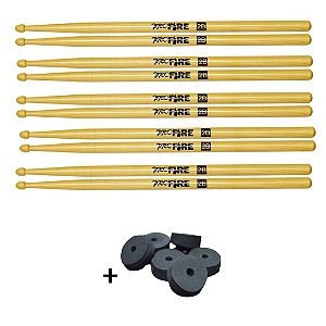 Kit 5 Pares Baqueta Pro Fire 2B PM + Brinde Base p/ Pratos