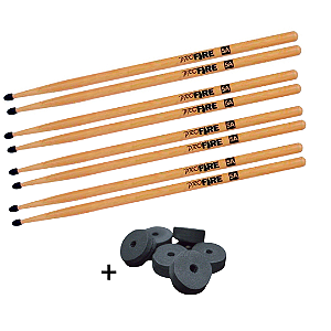 Kit 4 Pares Baqueta Pro Fire 5A Ponta Nylon (+ Brinde)