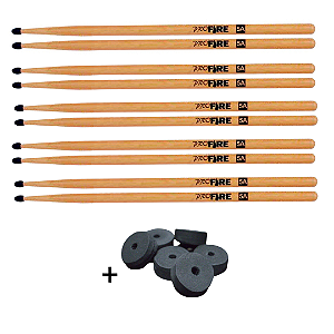 Kit 5 Pares Baqueta Pro Fire 5A Ponta Nylon (+ Brinde)